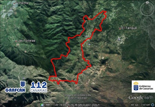 Canary Island government map showing area affected by the fire