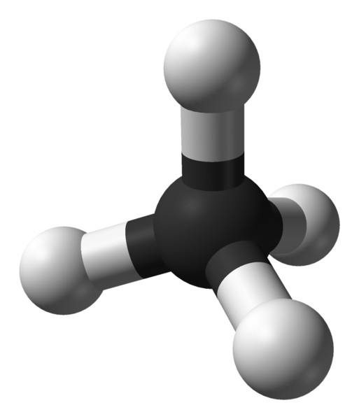 Ball-and-stick model of the methane molecule