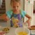 Then she pours the cream into the eggs. Then she pours the cream into the eggs.