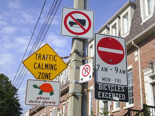 Traffic signs in a city