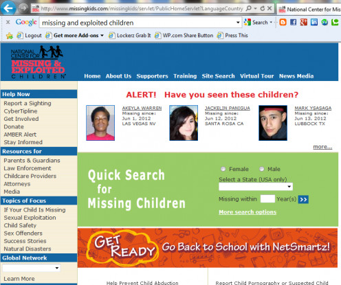 Search, report, setup amber alerts for your area and access to cybertipline.