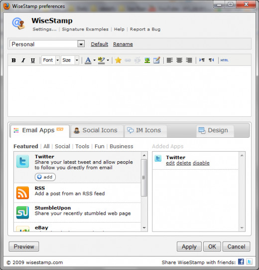 Making a signature for your web mails through Wise Stamp.