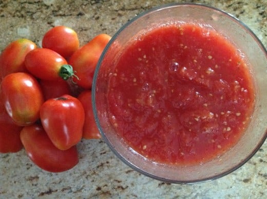 Peel and chop your own Roma tomatoes from the garden or buy them already prepared.