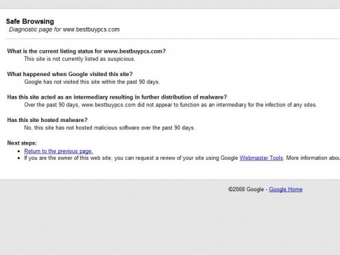 Safe Browsing Page for Best Buy PCS