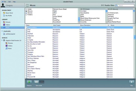 Music library inside doubleTwist application.