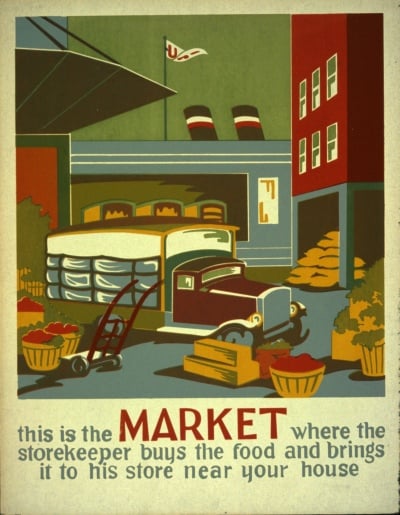 This is the Market,  1936 or 1937.  Artist: Unknown. 