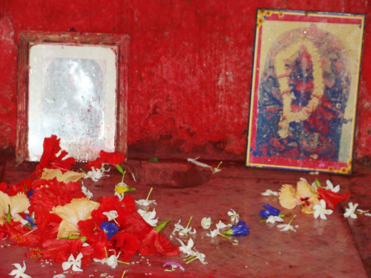 The seat of the Goddess inside the temple, now empty
