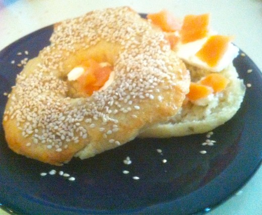 Sesame bagel with smoked salmon and cream cheese