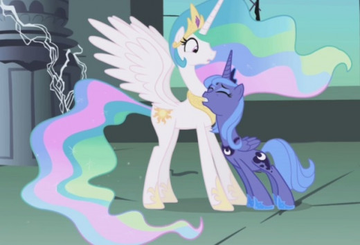 An emotional moment between Princesses Celestia and Luna, who rule Equestria together. My Little Pony: Friendship is Magic is owned by Hasbro. All rights reserved.