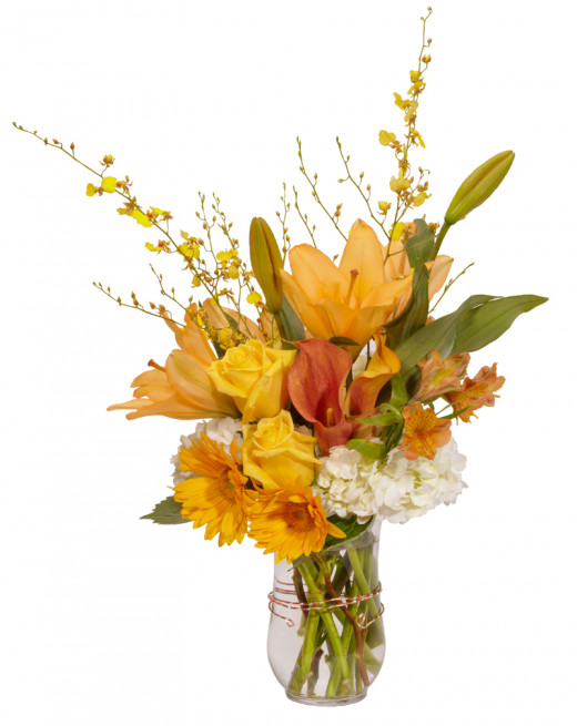Simple, lovely arrangement, mostly one color, plays with different textures and flower sizes. 