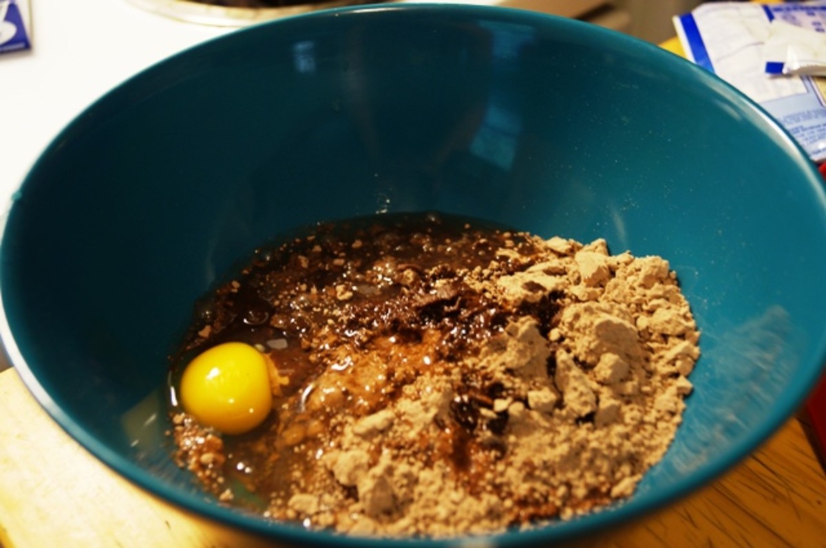 Using the oil, egg and water, plus the brownie mix, make the brownie batter.