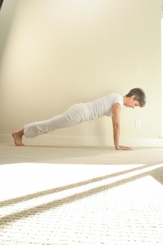 Plank position strengthens the muscles of the arms, shoulders, and abdominals, and strengthens the bones of the hands, wrists and arms.