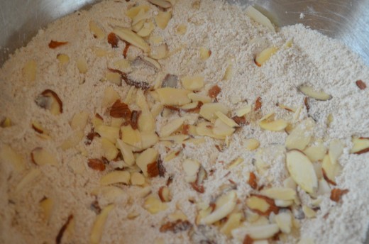 Sprinkle in some slivered almonds, stir a bit to combine.