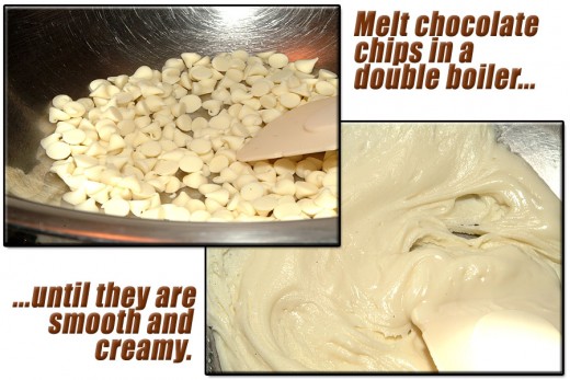Melt chocolate chips until they "just" start to melt. Stir frequently. Don't over heat  or get water in the melting chips or they will seize up. 