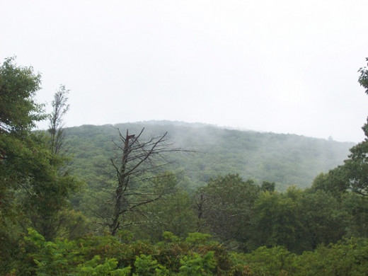 A hazy day view of the mountains