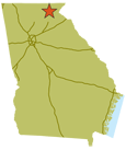 Map of Georgia Showing Unicoi State Park in extreme north Georgia