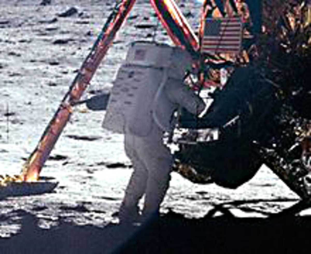 Neil Armstrong on the Moon. One of the curious oversights of the Moon mission was that few photos of Armstrong exist - most are of Aldrin, because Armstrong was taking the photos