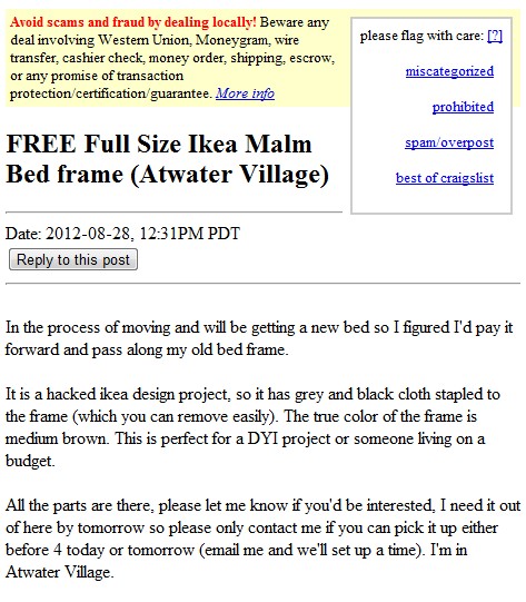 Here is an example of something that I found posted this morning as I am writing this article on 8/28/2012.  I found this on Craigslist Los Angeles.