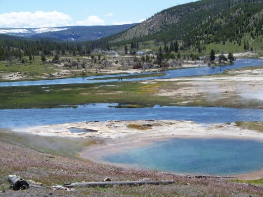 Geyser Basin in Yellowstone NP - If you look close you can see a few guys fly fishing