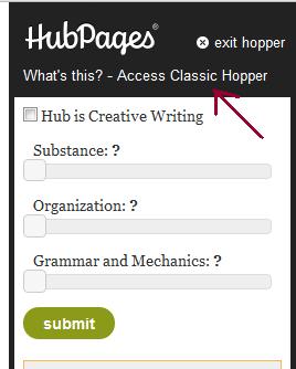 Screenshot:  Option to Access Classic Hopper.