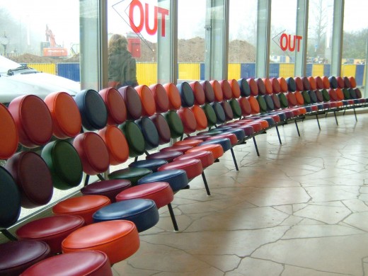 This sofa usually brings a smile - but is actually a very comfortable piece of furniture.  First introduced in 1956, it remains in production today.  Shown here at the Atomium in Brussels, Belgium.