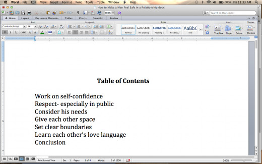 This is the table of contents for a report called, How to Make a Man Feel Safe in a Relationship