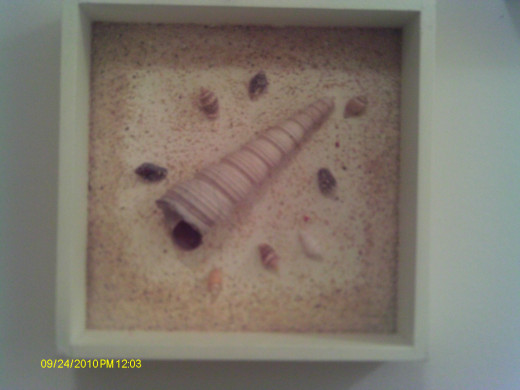 Small wall pictures can be hung to add to the theme of your room.  A shell shadowbox fits in with a beach or ocean theme.