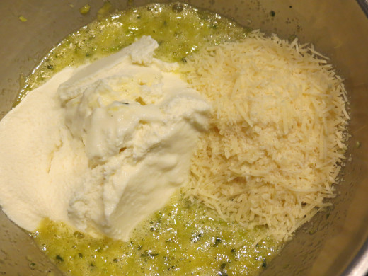 Add the ricotta and parmesan cheese and stir it in until it is a smooth paste.