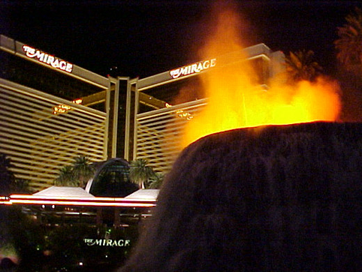 The Mirage seen from the behind the volcano on the Las Vegas Strip.