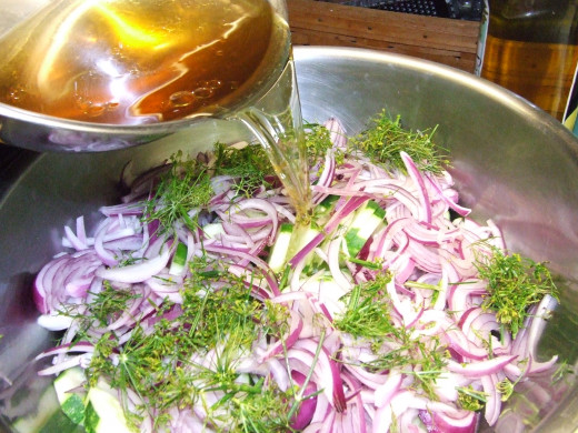Red Onion, Cucumber, Fresh Dill and Cider Vinegar Mixture combined.