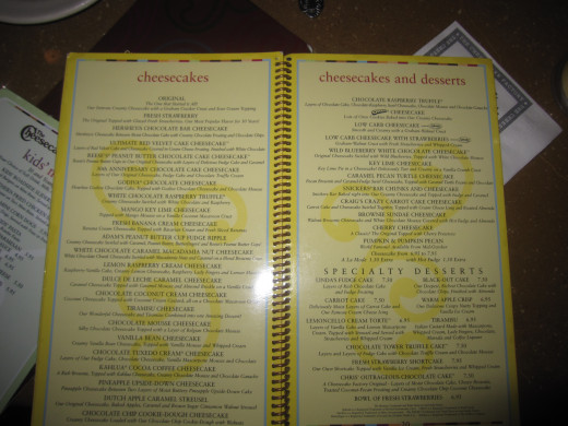 Two full pages of cheesecake options!