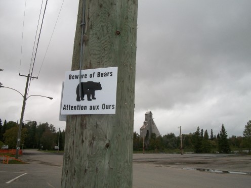 Former McIntyre Mine, Schumacher, Timmins, with 'Beware of Bears' sign