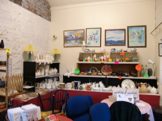 some of the pottery I had on offer and a few paintings which had been class pieces.