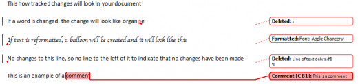 Illustration of how tracked changes will appear in Word 2007.