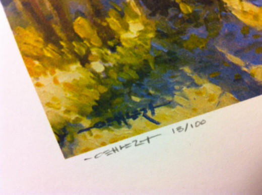Note the repeated original signature and the sequential print number followed by the total number of prints in this series (#13 out of 100 printed).
