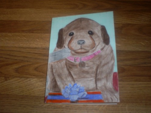 Picture of the sweet puppy card I made for my nephew's birthday.  I drew this puppy for the handmade card.