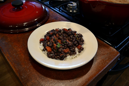 Voila, the finished black bean curry over yummy basmati rice.