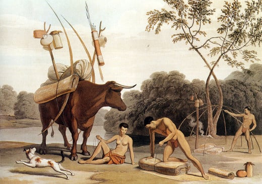 A Khoikhoi party about to move camp. Drawing by British artist Samuel Daniell