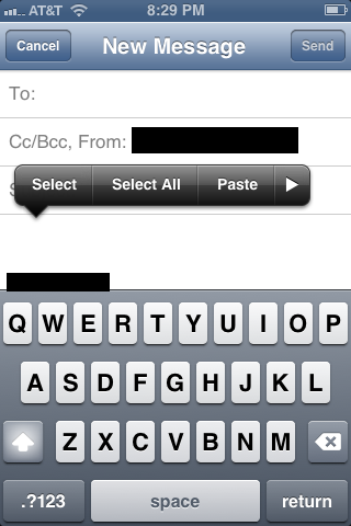 Hold your finger against the body of the message until the magnifying glass icon appears, then remove it to reveal an action menu.