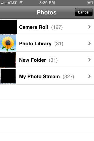 Tap the album where the photo or video is located that you want to attach to your message.