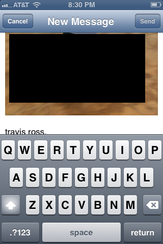 Your return to your email message, and the photo or video you selected appears in the body of that message.