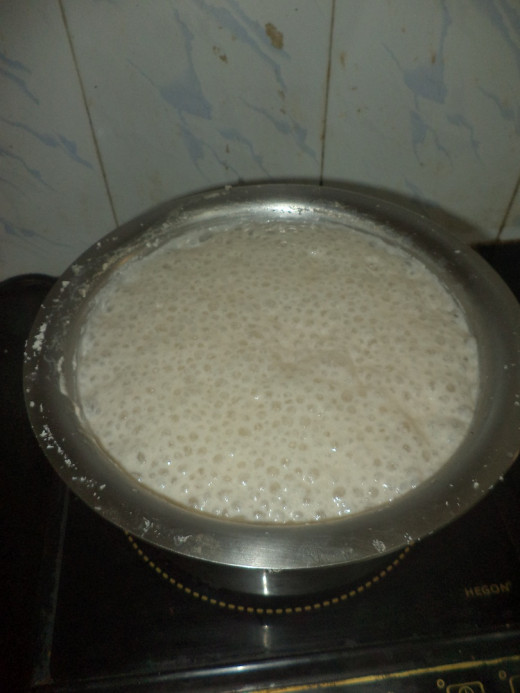 The water content of coconut milk getting evaporated