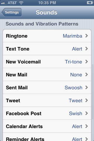 Scroll down to the Sounds and Vibration Patterns section and then tap "Text Tone."