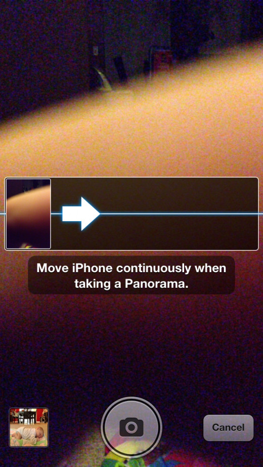 Position your iPhone so that the left-most part of the image you want to capture shows up in the box on the left side of the rectangle box. Tap the camera icon to start capturing your image.