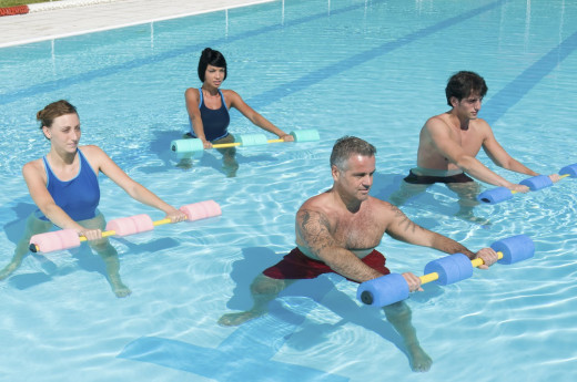 People exercise in water