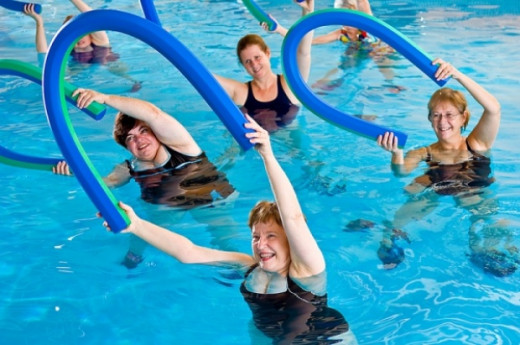 Women exercise on water