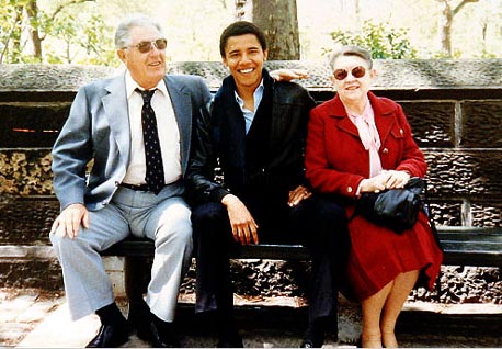 Obama with his grandparents. Who is that strange looking guy between those two Americans?