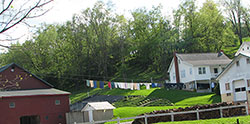 Clothes are air dried on an Amish pulley and cable system Clothes are air dried on an Amish pulley and cable system