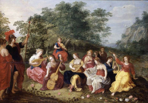 Minerva depicted with the nine Muses
