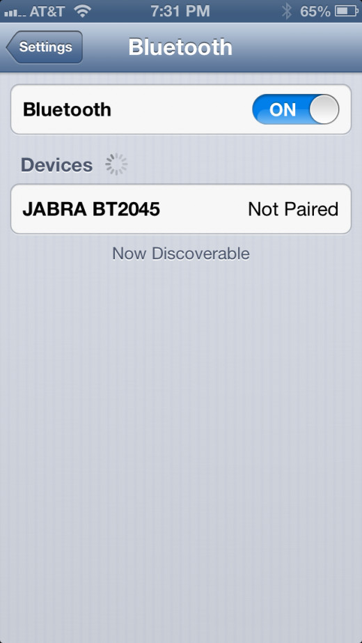 Position the Jabra Bluetooth headset near the device you want to pair it with. The headset appears in the list of discovered devices.
